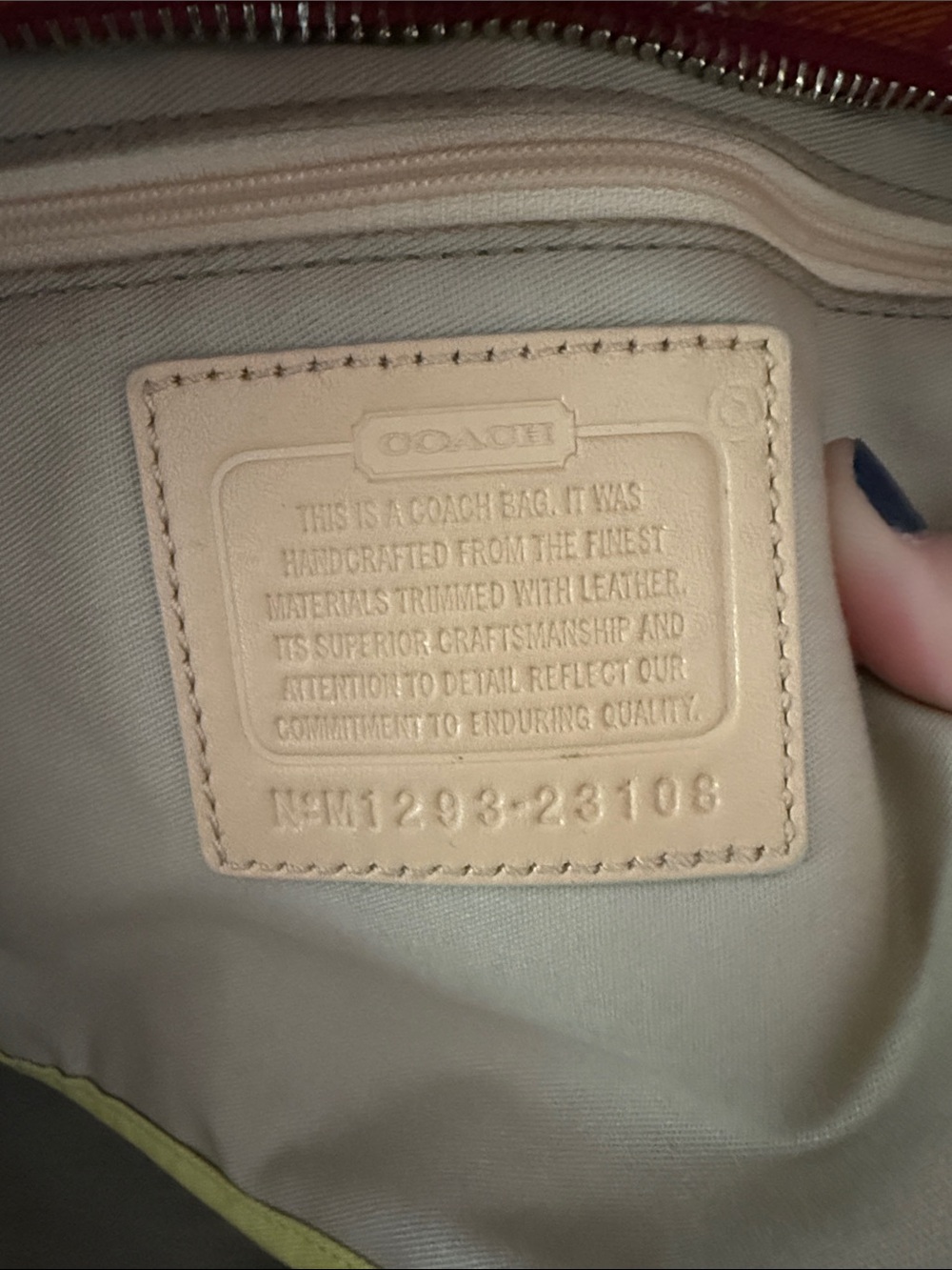 Coach Pink and Orange Striped Canvas Tote with Tan Leather Handles - Picture 6 of 8